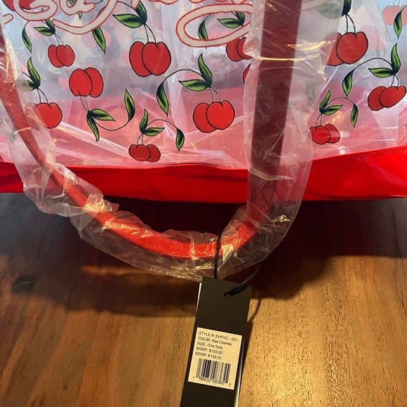 Ed Hardy Clear Tote with Cherry Design and Red Accents - Picture 2 of 7